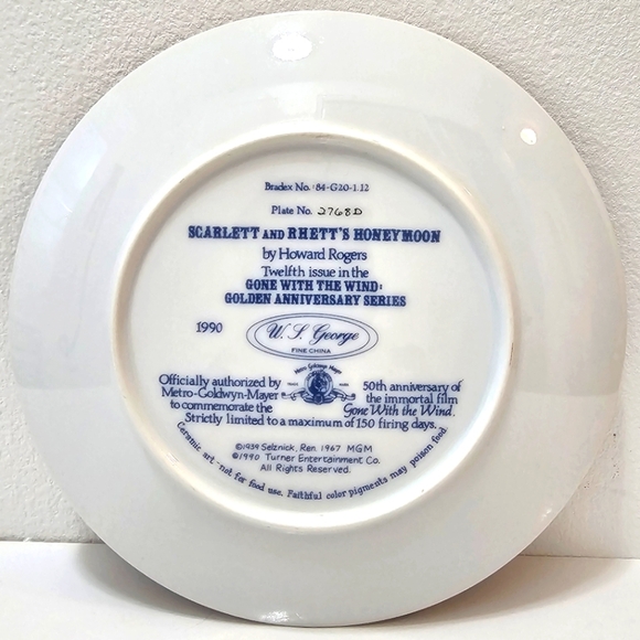 Gone with the Wind "Scarlett & Rhett's Honeymoon" 1990 Plate #2768D - Picture 9 of 9